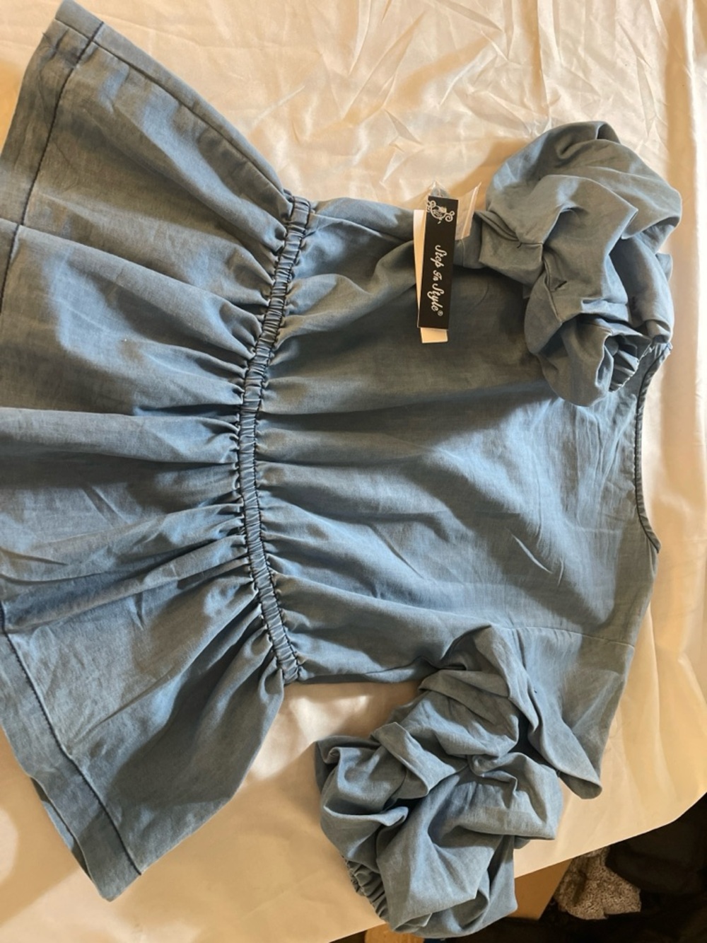 Blue Peplum Blouse Womens Small V Neck Button Front Ruffle Sleeve Top - Picture 6 of 10